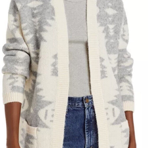 Aqua Sweaters - Aqua Wool Open Cardigan Aztec Tribal Print